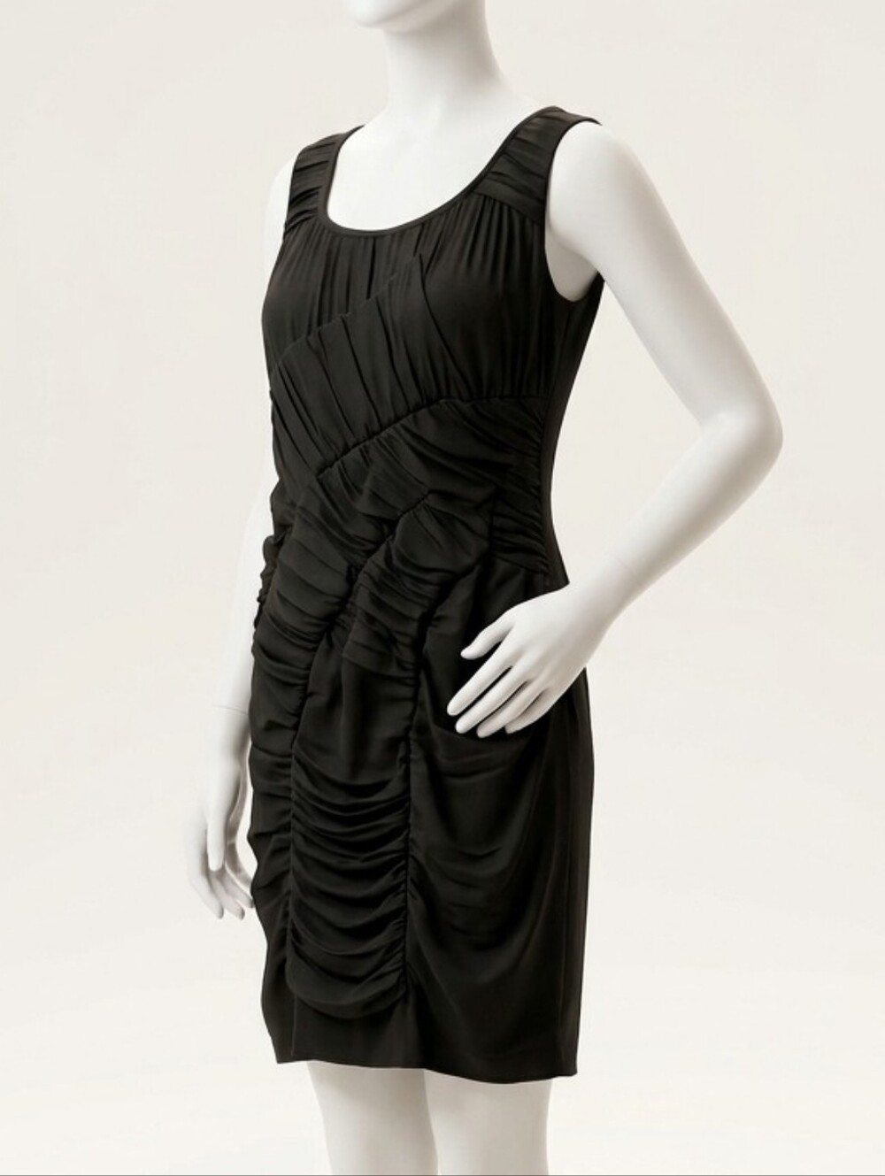 DKNYC Silk Black Sleeveless Textured Sheath Dress M…